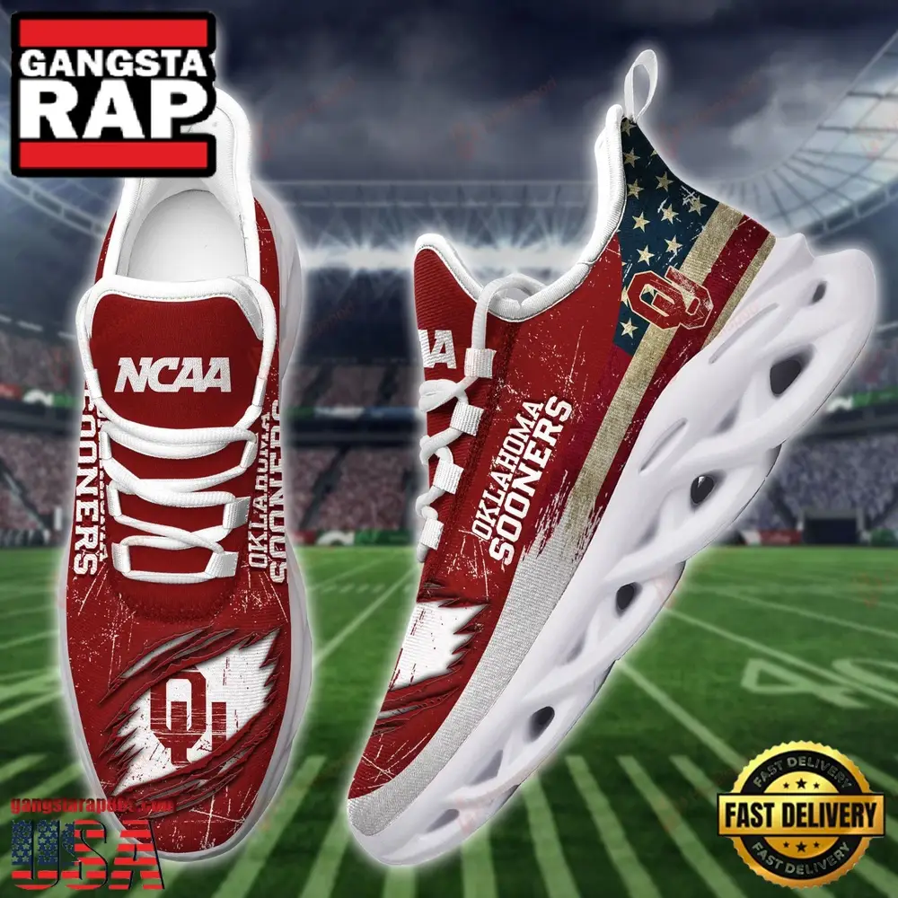 NCAA [Hot Sale] Oklahoma Sooners American Flag Unique Design Max Soul Shoes Running Sneakers - Image 2